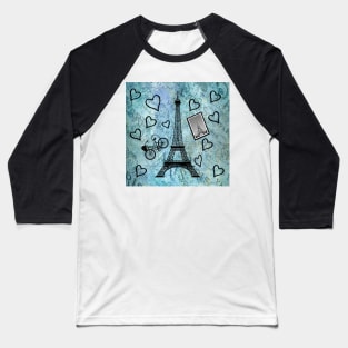 Paris Eiffel Tower Teal & Black Home Decor, Spiral Notebooks, Journals & Gifts Baseball T-Shirt